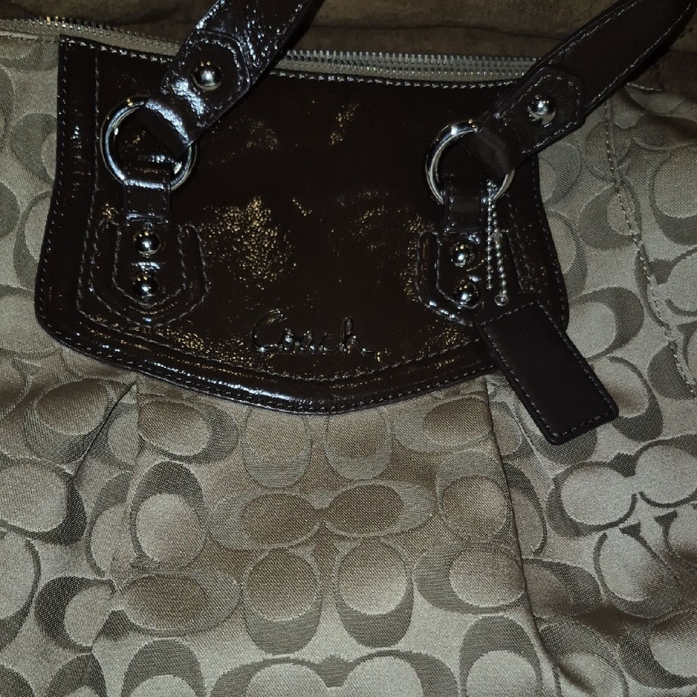 Coach Brown and Tan Signature Shoulder Bag